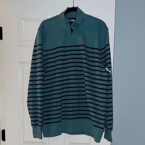 Brooks Brothers Men's Striped Quarter Zip  - Teal & Navy - XL - brand new!